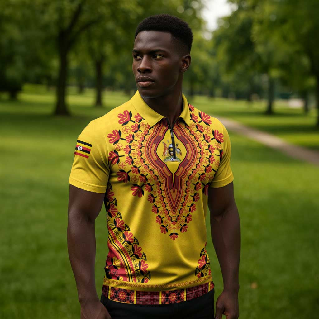 Personalized Uganda African Dashiki Zipper Polo Shirt
