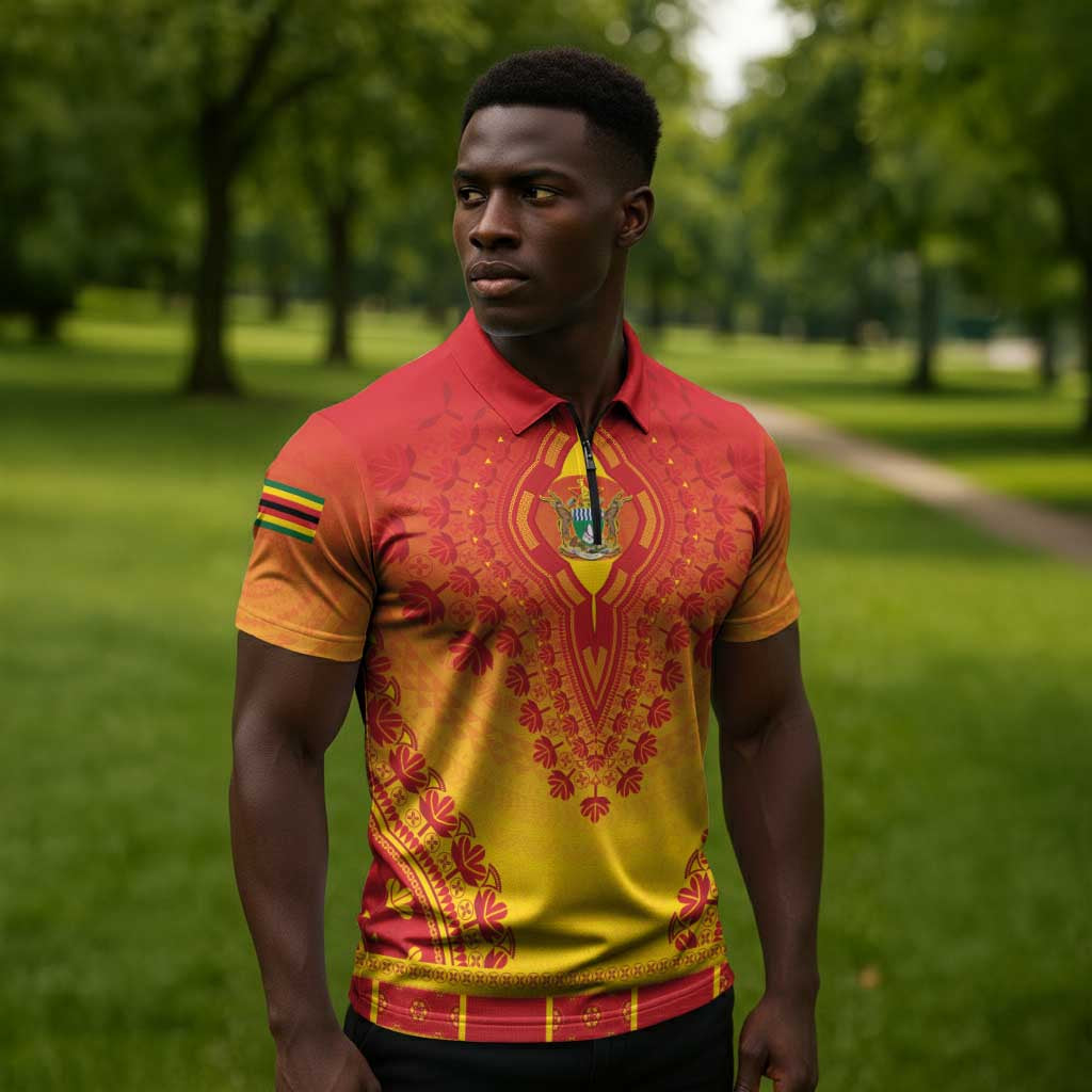 Personalized Zimbabwe African Dashiki Zipper Polo Shirt