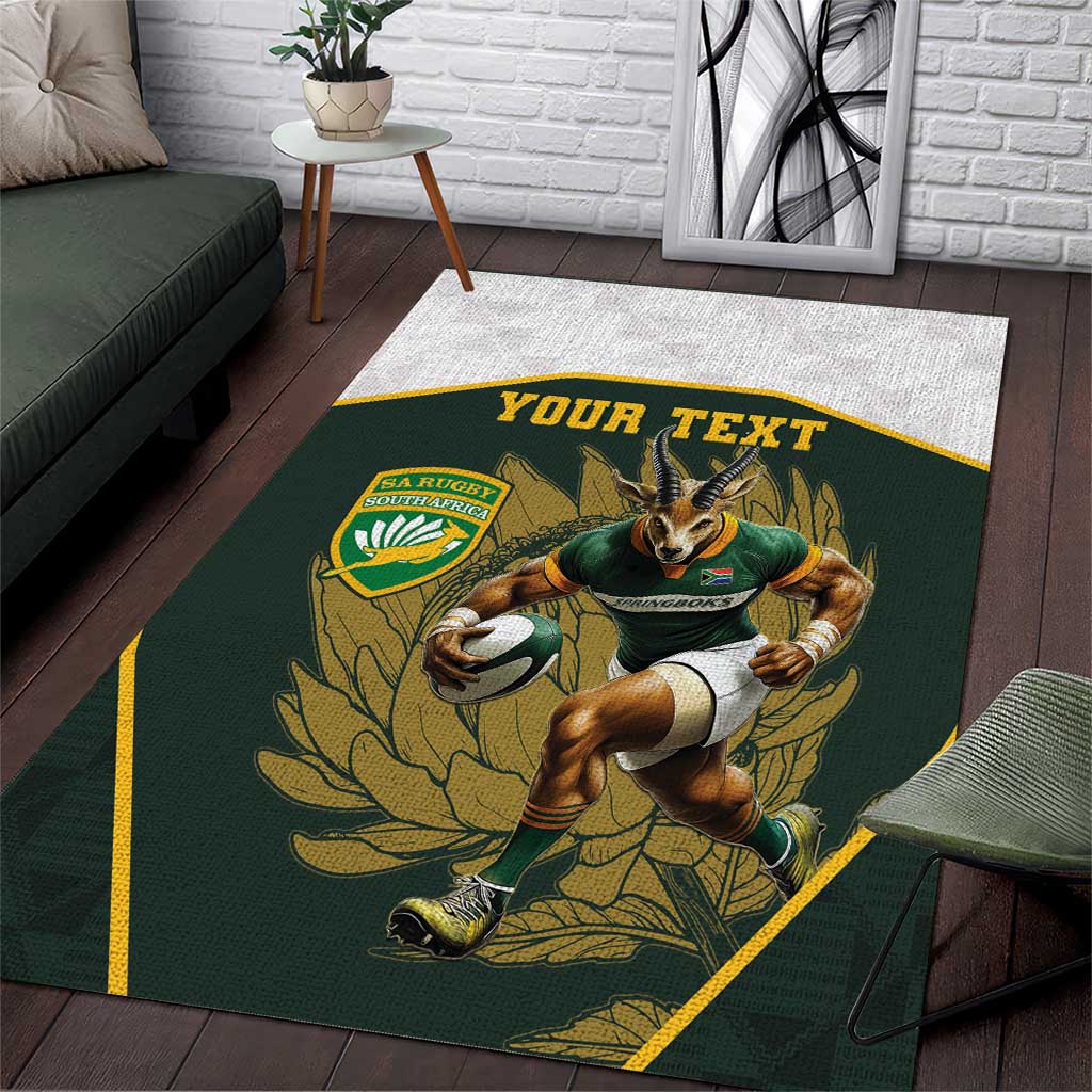 South Africa Rugby Personalised Area Rug Springboks Mascot With King Protea -  African Pattern