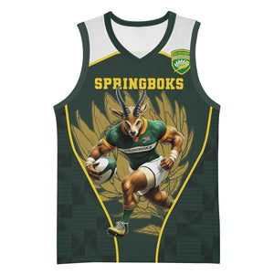 South Africa Rugby Personalised Basketball Jersey Springboks Mascot With King Protea - African Pattern LT15