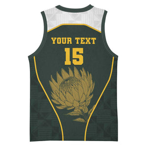 South Africa Rugby Personalised Basketball Jersey Springboks Mascot With King Protea - African Pattern LT15