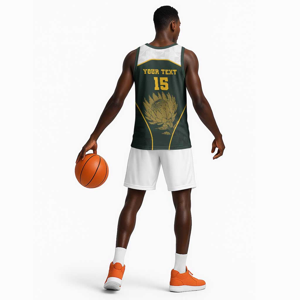 South Africa Rugby Personalised Basketball Jersey Springboks Mascot With King Protea - African Pattern LT15