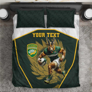 South Africa Rugby Personalised Bedding Set Springboks Mascot With King Protea -  African Pattern