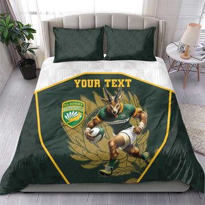 South Africa Rugby Personalised Bedding Set Springboks Mascot With King Protea -  African Pattern