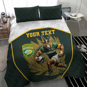 South Africa Rugby Personalised Bedding Set Springboks Mascot With King Protea -  African Pattern