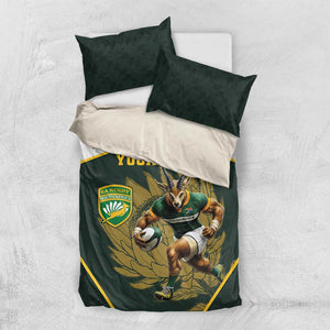 South Africa Rugby Personalised Bedding Set Springboks Mascot With King Protea -  African Pattern