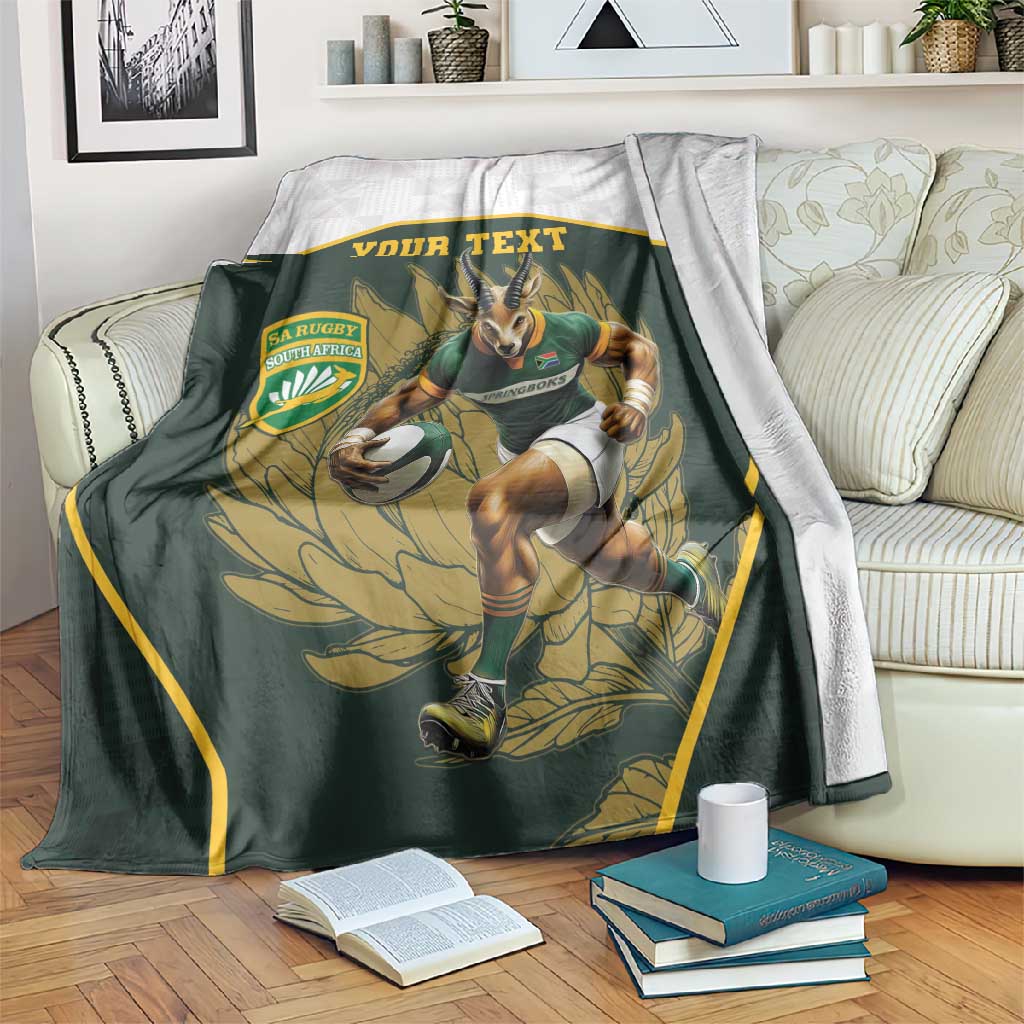 South Africa Rugby Personalised Blanket Springboks Mascot With King Protea -  African Pattern