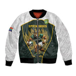 South Africa Rugby Personalised Bomber Jacket Springboks Mascot With King Protea -  African Pattern