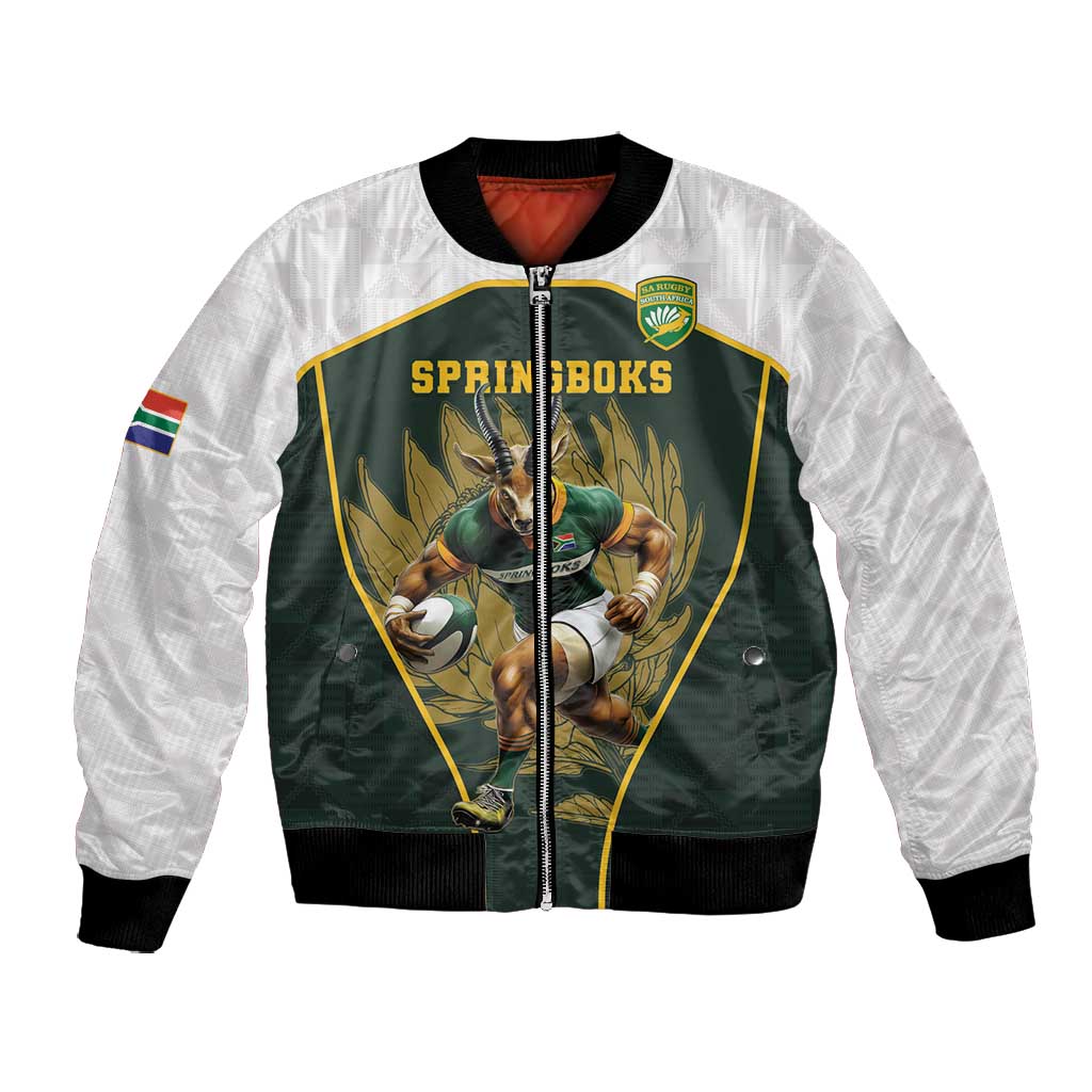 South Africa Rugby Personalised Bomber Jacket Springboks Mascot With King Protea -  African Pattern