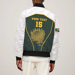 South Africa Rugby Personalised Bomber Jacket Springboks Mascot With King Protea -  African Pattern