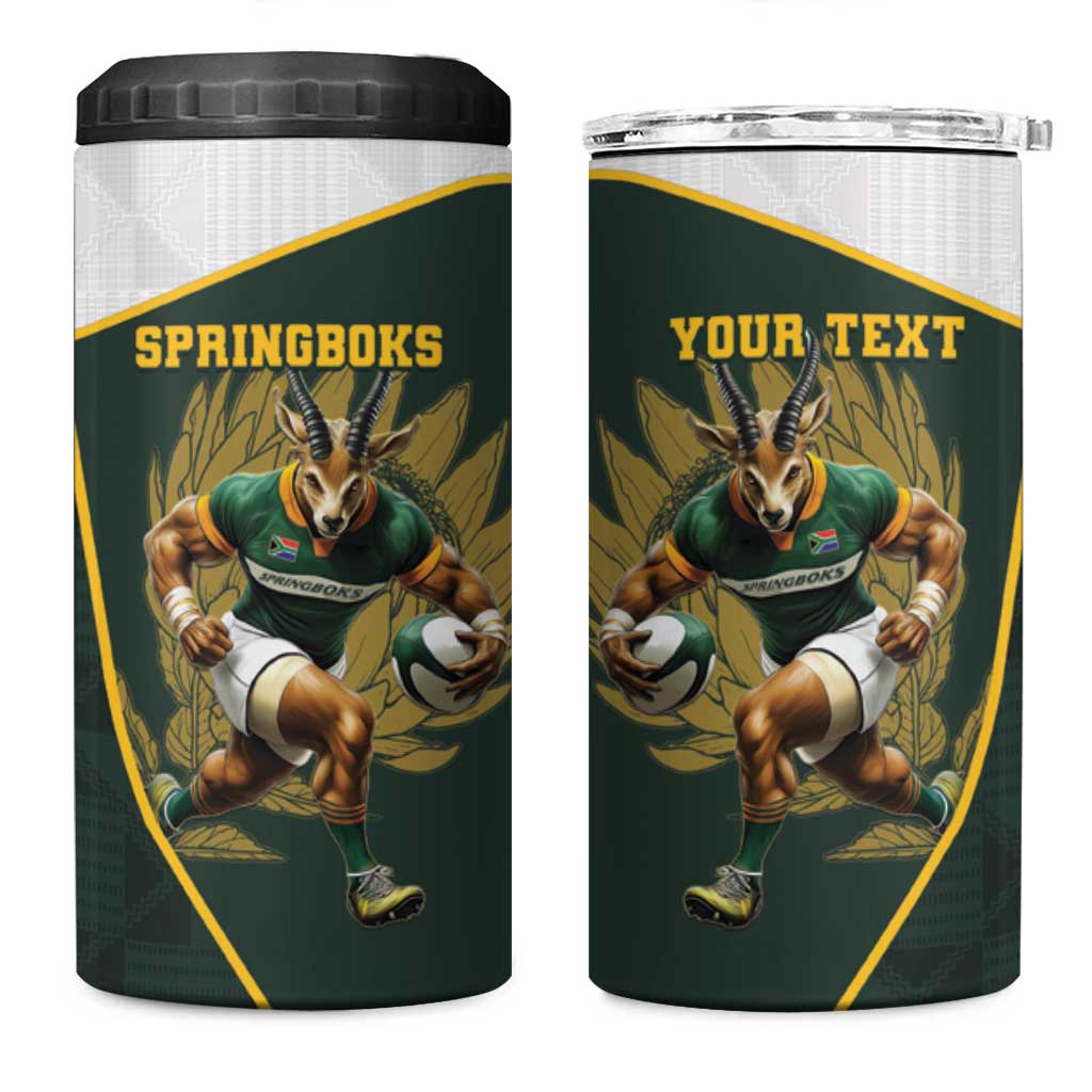 South Africa Rugby Personalised 4 in 1 Can Cooler Tumbler Springboks Mascot With King Protea -  African Pattern