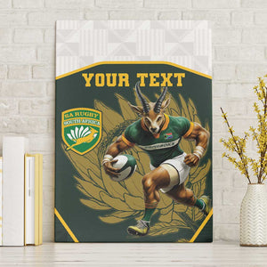 South Africa Rugby Personalised Canvas Wall Art Springboks Mascot With King Protea -  African Pattern