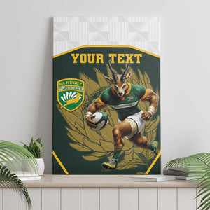 South Africa Rugby Personalised Canvas Wall Art Springboks Mascot With King Protea -  African Pattern