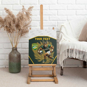 South Africa Rugby Personalised Canvas Wall Art Springboks Mascot With King Protea -  African Pattern