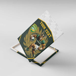 South Africa Rugby Personalised Canvas Wall Art Springboks Mascot With King Protea -  African Pattern