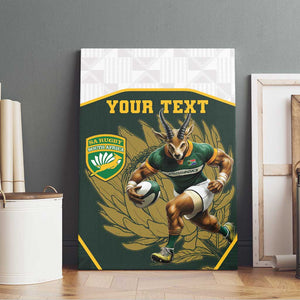 South Africa Rugby Personalised Canvas Wall Art Springboks Mascot With King Protea -  African Pattern