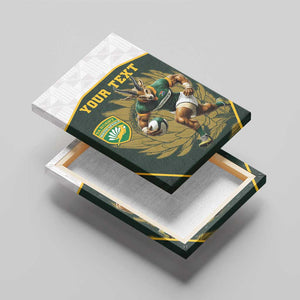 South Africa Rugby Personalised Canvas Wall Art Springboks Mascot With King Protea -  African Pattern