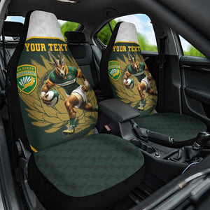 South Africa Rugby Personalised Car Seat Cover Springboks Mascot With King Protea -  African Pattern