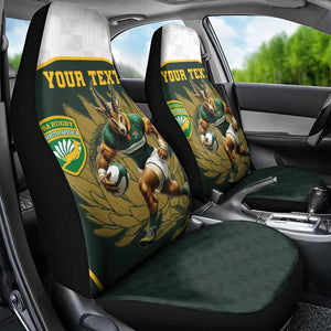 South Africa Rugby Personalised Car Seat Cover Springboks Mascot With King Protea -  African Pattern