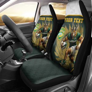 South Africa Rugby Personalised Car Seat Cover Springboks Mascot With King Protea -  African Pattern