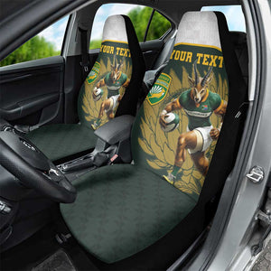 South Africa Rugby Personalised Car Seat Cover Springboks Mascot With King Protea -  African Pattern