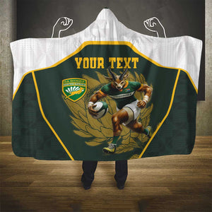 South Africa Rugby Personalised Hooded Blanket Springboks Mascot With King Protea -  African Pattern