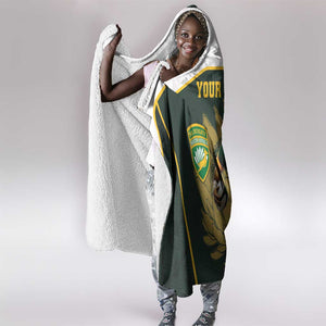 South Africa Rugby Personalised Hooded Blanket Springboks Mascot With King Protea -  African Pattern