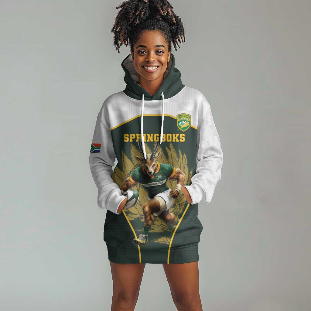 South Africa Rugby Personalised Hoodie Dress Springboks Mascot With King Protea -  African Pattern