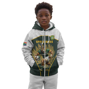 South Africa Rugby Personalised Kid Hoodie Springboks Mascot With King Protea -  African Pattern