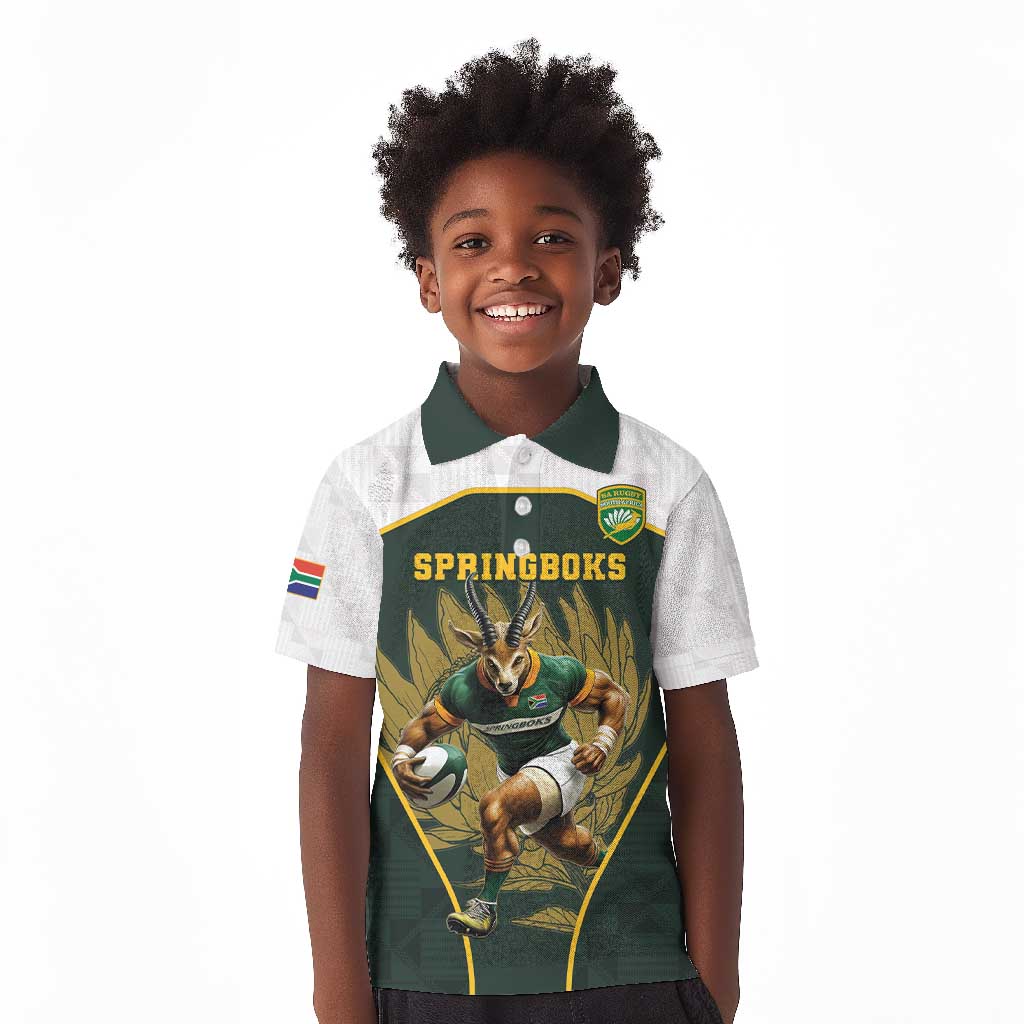 South Africa Rugby Personalised Kid Polo Shirt Springboks Mascot With King Protea -  African Pattern
