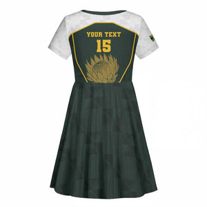 South Africa Rugby Personalised Kid Short Sleeve Dress Springboks Mascot With King Protea -  African Pattern