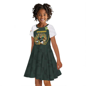 South Africa Rugby Personalised Kid Short Sleeve Dress Springboks Mascot With King Protea -  African Pattern