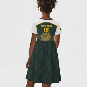 South Africa Rugby Personalised Kid Short Sleeve Dress Springboks Mascot With King Protea -  African Pattern