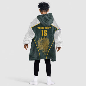 South Africa Rugby Personalised Kid Wearable Blanket Hoodie Springboks Mascot With King Protea -  African Pattern