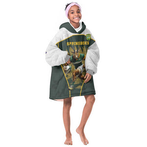 South Africa Rugby Personalised Kid Wearable Blanket Hoodie Springboks Mascot With King Protea -  African Pattern