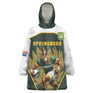 South Africa Rugby Personalised Kid Wearable Blanket Hoodie Springboks Mascot With King Protea -  African Pattern