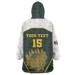 South Africa Rugby Personalised Kid Wearable Blanket Hoodie Springboks Mascot With King Protea -  African Pattern