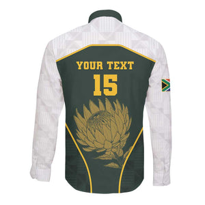 South Africa Rugby Personalised Long Sleeve Button Shirt Springboks Mascot With King Protea -  African Pattern