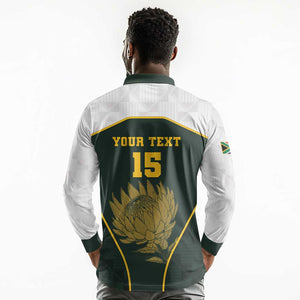 South Africa Rugby Personalised Long Sleeve Polo Shirt Springboks Mascot With King Protea -  African Pattern