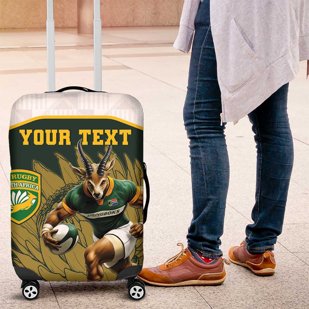 South Africa Rugby Personalised Luggage Cover Springboks Mascot With King Protea -  African Pattern