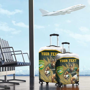 South Africa Rugby Personalised Luggage Cover Springboks Mascot With King Protea -  African Pattern