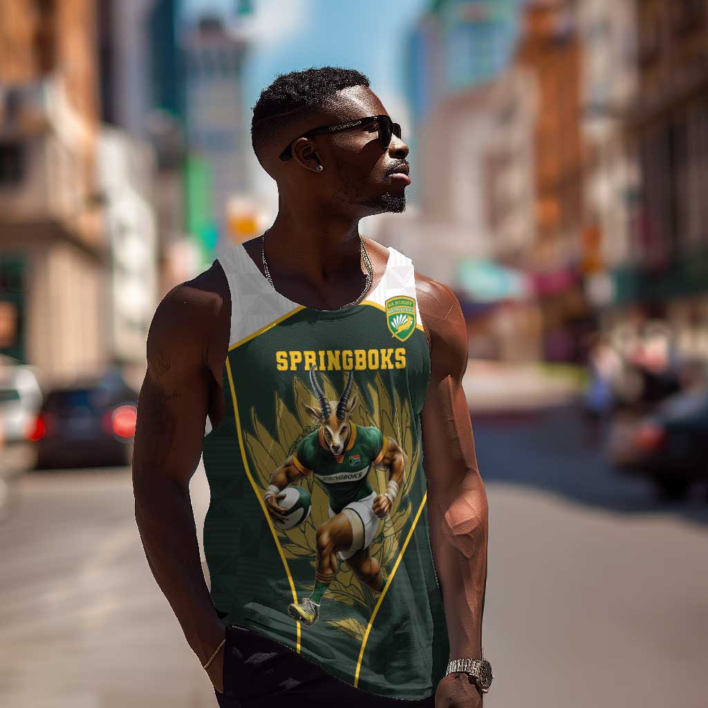 South Africa Rugby Personalised Men Tank Top Springboks Mascot With King Protea -  African Pattern