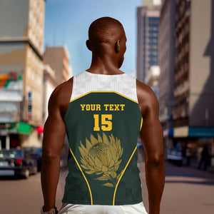 South Africa Rugby Personalised Men Tank Top Springboks Mascot With King Protea -  African Pattern