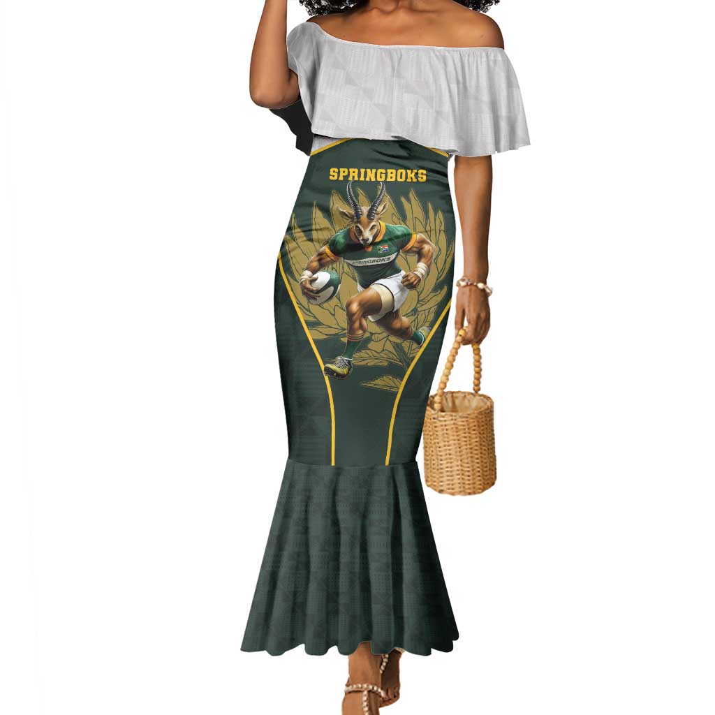 South Africa Rugby Personalised Mermaid Dress Springboks Mascot With King Protea -  African Pattern