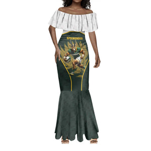 South Africa Rugby Personalised Mermaid Dress Springboks Mascot With King Protea -  African Pattern