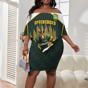 South Africa Rugby Personalised Off Shoulder Short Dress Springboks Mascot With King Protea -  African Pattern