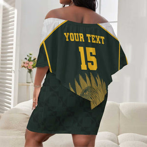 South Africa Rugby Personalised Off Shoulder Short Dress Springboks Mascot With King Protea -  African Pattern