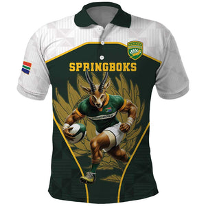 South Africa Rugby Personalised Polo Shirt Springboks Mascot With King Protea -  African Pattern