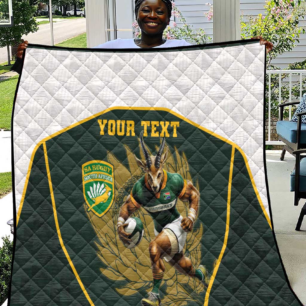 South Africa Rugby Personalised Quilt Springboks Mascot With King Protea -  African Pattern