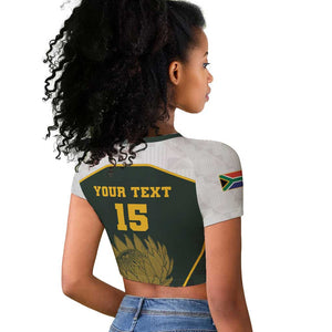 South Africa Rugby Personalised Raglan Cropped T shirt Springboks Mascot With King Protea -  African Pattern